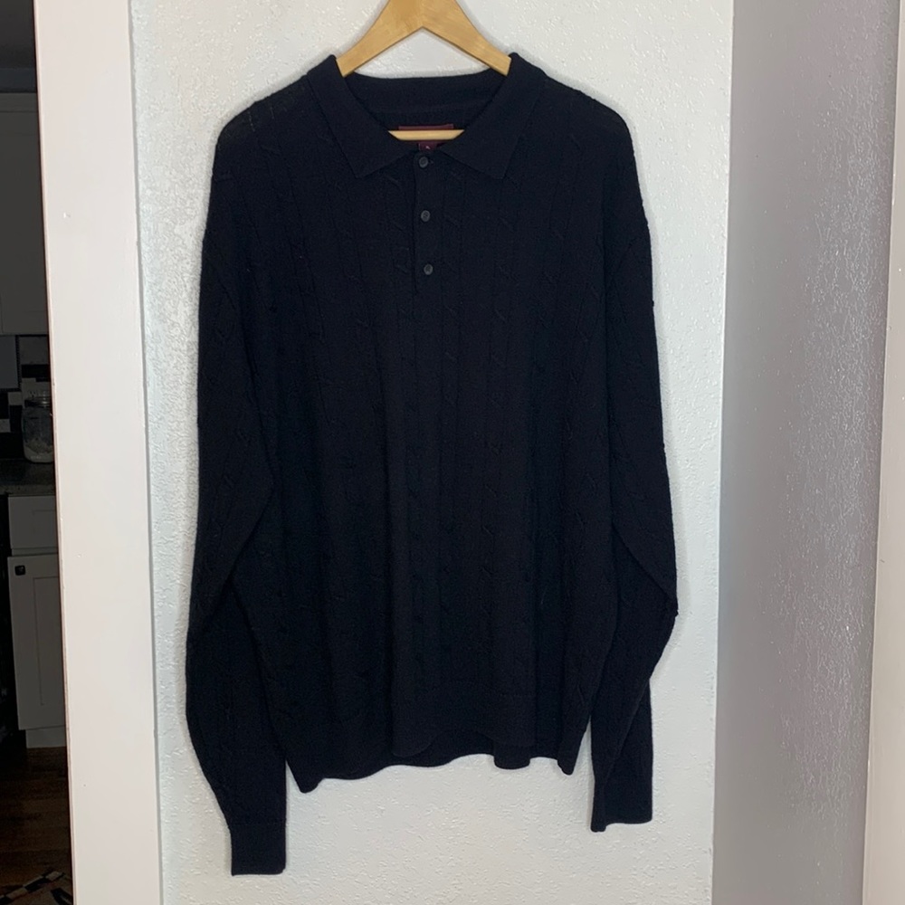 Nordstrom black Merino extra fine Wool long sleeve knit polo sweater